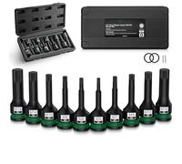 JiGiU Jeu de Douilles Longues à Chocs XZN 1/2" Kit d'Inserts d'Embouts XZN 10PCS M5 - M18 en Acier Allié S2 Jeu de Douilles à Impact XZN avec Boîte de Rangement