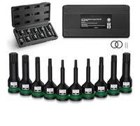 JiGiU Lot de 10 douilles Torx 1/2" en acier S2 - Douille étoile T25, T27, T30, T40, T45, T50, T55, T60, T70, T80 avec étui de rangement pour mécanicien professionnel et réparation automobile