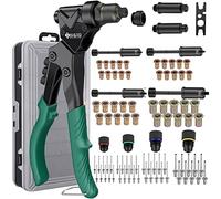 JiGiU Pince à Insert Fileté 3 en 1 Pince à Riveter avec Tête Pivotante à 360° Pistolet à Écrou Professionnelles avec 4 Tête de Rivet Mandrins Métriques et 2 Mandrins d'Alésage 40 Rivets et 40 Écrous