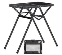 JiGiU Table de Camping Pliante 60x40cm, 3 Hauteurs Réglables (24,5/47,7/71cm), Structure X Stable, Plateau en Grille Métallique, Table de Pique-Nique Portable pour Jardin, Terrasse, BBQ- Noir