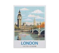 Jigsaw Puzzle 1000 Piece，London United Kingdom Vintage Travel Posters，Classic Puzzle Adult Puzzle DIY Kit Paper Toy Unique Gift Modern Home Decor（50x70CM）-CU79