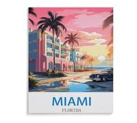 Jigsaw Puzzle 1000 Piece，Miami Florida Vintage Travel Poster，Adult Puzzle DIY Kit Paper Puzzle Modern Home Decor Unique Gift（26x38cm）-C70