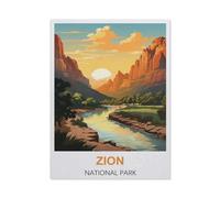 Jigsaw Puzzle 1000 Piece，Zion National Park Vintage Travel Poster，Classic Puzzle DIY Kit Paper Toy Unique Gift Home Decor（26x38cm）-BZ37