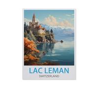 Jigsaw Puzzle 1000 Pièces，Affiche de Voyage Vintage du lac Léman en Suisse，3D Adultes Papier Jouets Éducatifs Meilleur Cadeau d'anniversaire Garçons Filles（38x26cm）-AV55