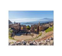 Jigsaw Puzzle 1000 Pièces，Ancien théâtre Grec de Taormina Devant Le Volcan Étnée, Sicile, Italie，3D Adultes Bois Jouets Éducatifs Meilleur Cadeau d'anniversaire Garçons Filles（75x50cm）-E44