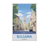 Jigsaw Puzzle 1000 Pièces，Bulgarie Plovdiv Poster de Voyage Vintage，Jeu Décontracté Amusant Cadeau Jouets pour Amis Et Famille（50x70cm）-F41