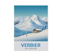 Jigsaw Puzzle 1000 Pieces for Adults，Verbier Switzerland Vintage Travel Poster Ski，Unique Suitable for Teenagers and Adults, Home Decoration（26x38cm）-DZ84