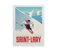 Jigsaw Puzzle 1000 Pieces for Adults，Vintage France Saint-Lary-Soulan Travel Poster Skiers，Teens Boys Girls Puzzles Premium Quality Fun Family Challenging Puzzles for Birthday（38x52cm）-BO69