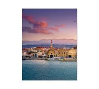 Jigsaw Puzzle 1000 Pièces，Panorama du Beau Vieux Port de Chania, Crète, Grèce，Jeu Décontracté Amusant Cadeau Jouets pour Amis Et Famille（50x70cm）-J45