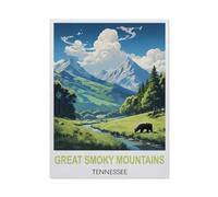 Jigsaw Puzzle, 1000 Pièces Puzzles pour Adultes Puzzles,Affiche de Voyage Vintage des Great Smoky Mountains, Tennessee,Puzzle Éducatif Jouet pour Enfant(50x70cm)-BH48