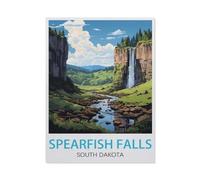 Jigsaw Puzzle 1000 Pieces，Spearfish Falls South Dakota Vintage Travel Poster，Paper Adult Toys Decompression Game（26x38CM）-AU83