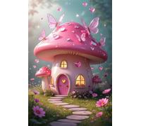 Jigsaw Puzzle 150 Pieces Pink Mushroom, Premium Jigsaws 150 Pieces for Adults & Teens, Precision Fit Thick Board, Ideal Gift for for Men & Women, Finished Size 35x25cm House