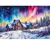 Jigsaw Puzzle 200 Pieces Colorful Aurora, Premium Jigsaws 200 Pieces for Adults & Teens, Precision Fit Thick Board, Ideal Gift for for Men & Women, Finished Size 35x25cm House