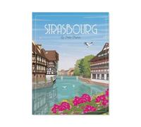 Jigsaw Puzzle,Affiche de Voyage Vintage de Strasbourg en France,1000 Pièces Puzzle Drôle en Papier pour Adultes 1000 Pièces, Est pour Les Amis Et La Famille(50x70cm)-BO14