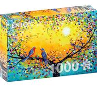 Jigsaw Puzzle de 1000 pièces pour adultes - Finition mate, toucher doux, pièces solides et uniques, ajustement serré, couleurs vives, service de pièces manquantes - Love Birds in Colorful Leaves Heart
