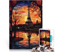 Jigsaw Puzzle for Adults 1000 Pieces Paris Sunset Reflection Made of Cardboard，Suitable for People Aged 14 and Above Learning Educational Toys Family Games Birthday and Unique Gifts。Size：26x38cm