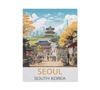 Jigsaw Puzzle Picture，Affiche de Voyage Vintage de Séoul en Corée du Sud，1000 Pièces Puzzles Ronds - Jeux Éducatifs Jouets Joli Cadeau Assemblage Puzzles pour Adultes（75x50cm）-BH40