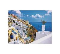 Jigsaw Puzzle Picture，Santorin Grèce，1000 Pièces Puzzles Ronds - Jeux Éducatifs Jouets Joli Cadeau Assemblage Puzzles pour Adultes（38x26cm）-E9