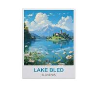 Jigsaw Puzzles 1000 Pieces Paper Assembling Picture，Lake Bled Slovenia Vintage Travel Posters，Adults Games Educational Toys（50x70CM）-CQ61