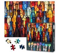 Jigsaw Puzzles 1000 pièces pour Adultes, Design Coloré Bouteilles en Verre Puzzle Adulte, Vibrant Rainbow Adulte Challenging Puzzle 1000 Pièces, Jeu de Relaxation pour Hommes Femmes 70x50cm