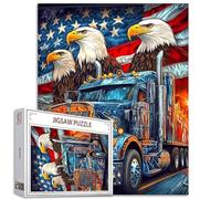 Jigsaw Puzzles 1000 pièces pour adultes, familles (drapeau des États-Unis, aigle américain, voiture, camion, flamme) pièces s'emboîtent parfaitement ensemble 19,7 x 27,6 pouces Animal/Faune Frameable