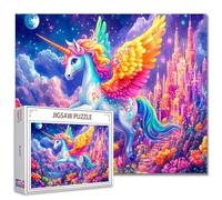 Jigsaw Puzzles 1000 pièces pour adultes poney avec ailes arc-en-ciel en panneau dur puzzle parfait soirée de jeu bricolage décoration murale puzzle licorne rêve pays des merveilles paysage art