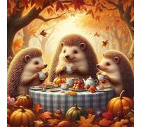 Jigsaw Puzzles 120 Pieces, Jigsaws Autumn Hedgehog Tea 120 Piece Jigsaw Puzzles for Adults, Challenge High Difficulty Family Puzzle Game 45x45cm/18x18inch