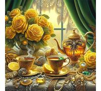 Jigsaw Puzzles 300 Pieces, Jigsaws Rose Tea Set 300 Piece Jigsaw Puzzles for Adults, Challenge High Difficulty Family Puzzle Game 35x35cm/14x14inch