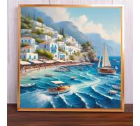 Jigsaw Puzzles 500 Pieces, Jigsaws Blue Coast Architecture 500 Piece Jigsaw Puzzles for Adults, Challenge High Difficulty Family Puzzle Game 45x45cm/18x18inch