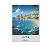 Jigsaw Puzzles,Affiche de Voyage Vintage de Hvar en Croatie,Adultes Papier Puzzle Image, Les Étudiants du Collège Soulagent Le Stress Jigsaws Jouets Jeu 1000 Pièces(38x26cm)-BI79