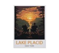 Jigsaw Puzzles,Affiche de Voyage Vintage de Lake Placid, New York,1000 Piece Adult Puzzles, Childrens Teenagers Boy Girl Toy(38x26cm)-BF79