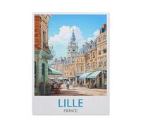 Jigsaw Puzzles,Affiche de Voyage Vintage de Lille France,Adultes Papier Puzzle Image, Filles Chambre Maison Décoration Murale Murale 1000 Pièces(38x26cm)-BT57