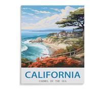 Jigsaw Puzzles,Carmel by The Sea Affiche de Voyage Vintage en Californie,Adultes Carton Puzzle Image, Les Étudiants du Collège Soulagent Le Stress Jigsaws Jouets Jeu 1000 Pièces(75x50cm)-J24