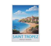 Jigsaw Puzzles for Adults 1000 Piece，Saint Tropez French Riviera Vintage Travel Poster，Difficult Puzzle Perfect Educational Gift for Boys and Girls（38x52CM）-AV71
