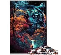 Jigsaw Puzzles for Adults 1000 Tiger Double Exposure Wood Jigsaw Jigsaw Puzzle - Challenging Game 50x75cm