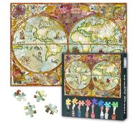 Jigsaw Puzzles pour Adultes 1000 Pièces Carte Atlas sur Papier Vieux Puzzles Jigsaw Puzzles pour Adultes Cadeaux Puzzle Défi Carte avec Continents Pays Anciens Navires pour Décoration de la Maison 50