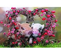 Jigsaw Puzzles Puzzle 1000-Piece - Two Little Pigs with Heart-Shaped Cherries DIY Paper Toys Games Puzzles 38x52cm Gi279