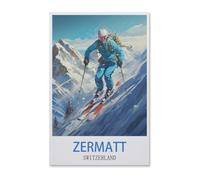 Jigsaw Puzzles，Zermatt Poster Vintage de Voyage Suisse Motif Ski，Adultes Carton Puzzle Image, Filles Chambre Maison Décoration Murale Murale 1000 Pièces（50x70cm）-E2