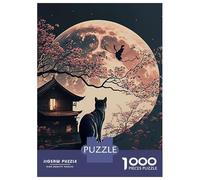 Jigsaws Lot de 1000 puzzles pour adolescents - La nuit de la lune - Chat japonais - Jeux relaxants - Découpe de précision - Cadeaux pour amis et famille - 38 x 26 cm - 1000 pièces