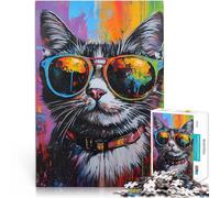 Jigsaws Puzzles 1000 Piece for Adults Teenagers Cool Cat Sunglasses Abstract Painti Made of Cardboard Suitable for Ages 14 and up Play Toys As a Gift for The Whole Family and Friends。