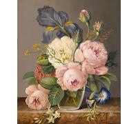 Jigspsyzh Kit de peinture à l'huile par numéros pour adultes - Pour débutants et adultes - Avec 4 pinceaux et peinture acrylique - 40 x 50 cm (un bouquet de fleurs)