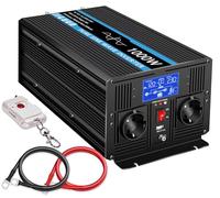 JIGUUN 1000W Convertisseur 12V 220V Pur Sinus avec Chargeur 30A et Fonction priorité Secteur et ASI，2 Prises EU，Commande sans Fil et Affichage LCD Puissance de crête 2000W (1000W12V)