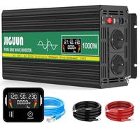 JIGUUN 1000W Convertisseur 12V 220V Pur Sinus Onduleur transformateur | Puissance crête 2000W avec Télécommande Écran LCD 2 Prises EU 1 Port USB pour Voiture Camping Voyage urgence