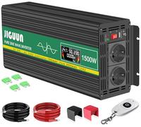 JIGUUN 1500W Convertisseur 24V 220V Pur Sinus Onduleur transformateur Puissance crête 3000W avec Télécommande sans Fil Écran LCD 2 Prises EU 1 Port USB pour Voiture Camping Voyage Urgence