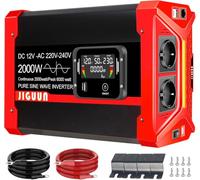 JIGUUN 2000W/6000W Convertisseur 12V 220V Pur Sinus Onduleur transformateur | 2 Prises EU & 3 Ports USB & Tycp-C，Convient aux camping-cars, camions, campings, systèmes solaires hors réseau, etc.