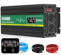 JIGUUN 2000W Convertisseur 12V 220V Pur Sinus Onduleur transformateur | Puissance crête 4000W avec Télécommande Écran LCD 2 Prises EU 1 Port USB pour Voiture Camping Voyage Urgence