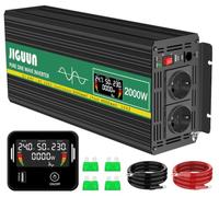 JIGUUN 2000W Convertisseur 24V 220V Pur Sinus Onduleur transformateur | Puissance crête 4000W avec Télécommande Écran LCD 2 Prises EU 1 Port USB pour Voiture Camping Voyage Urgence
