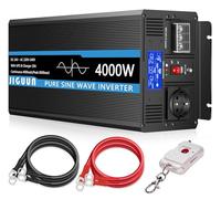 JIGUUN 4000W Convertisseur 24V 220V Pur Sinus avec Chargeur 20A et Priorité Secteur et UPS Onduleur ，1 Prises EU，Borne CA，Télécommande sans Fil et Affichage LCD Puissance de crête 8000W