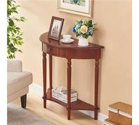 JIHAJU Console Demi Lune en Bois Massif avec tiroir et étagère, Table Console étroite entrée, Meuble Couloir Arrondi, Table derrière canapé Salon décoration(Cherry,60 * 30 * 80cm)