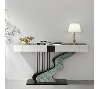 JIHAJU Console en Pierre frittée avec tiroir, Meuble étroit d’entrée avec Pieds métalliques, Meuble d’Accent Mince pour Couloir, derrière canapé pour Petits logements(White 4,L140*W35*H92cm)